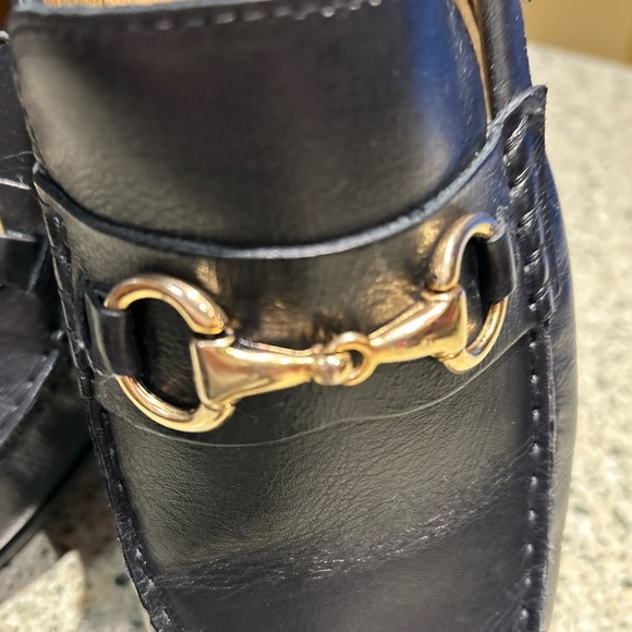 NWOT-Mercanti Fiorentini Relax Men’s Black Leather Loafers with Gold Bit Sz 8.5